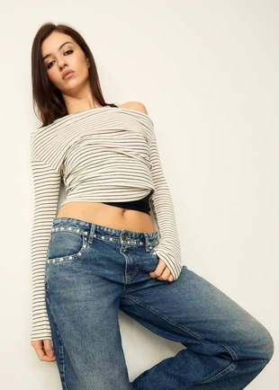 Джинсы BAGGY с заклепками- Заказать в России