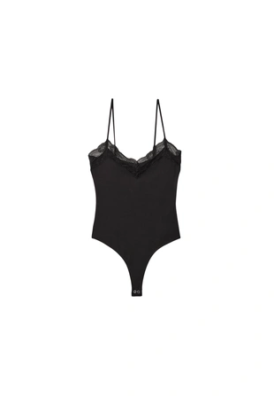 Хлопковый боди с кружевной отделкой- Заказать в России