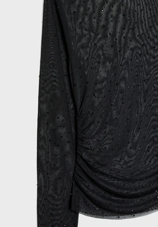 Полупрозрачная футболка с блестящей отделкой и сборками- Заказать в России