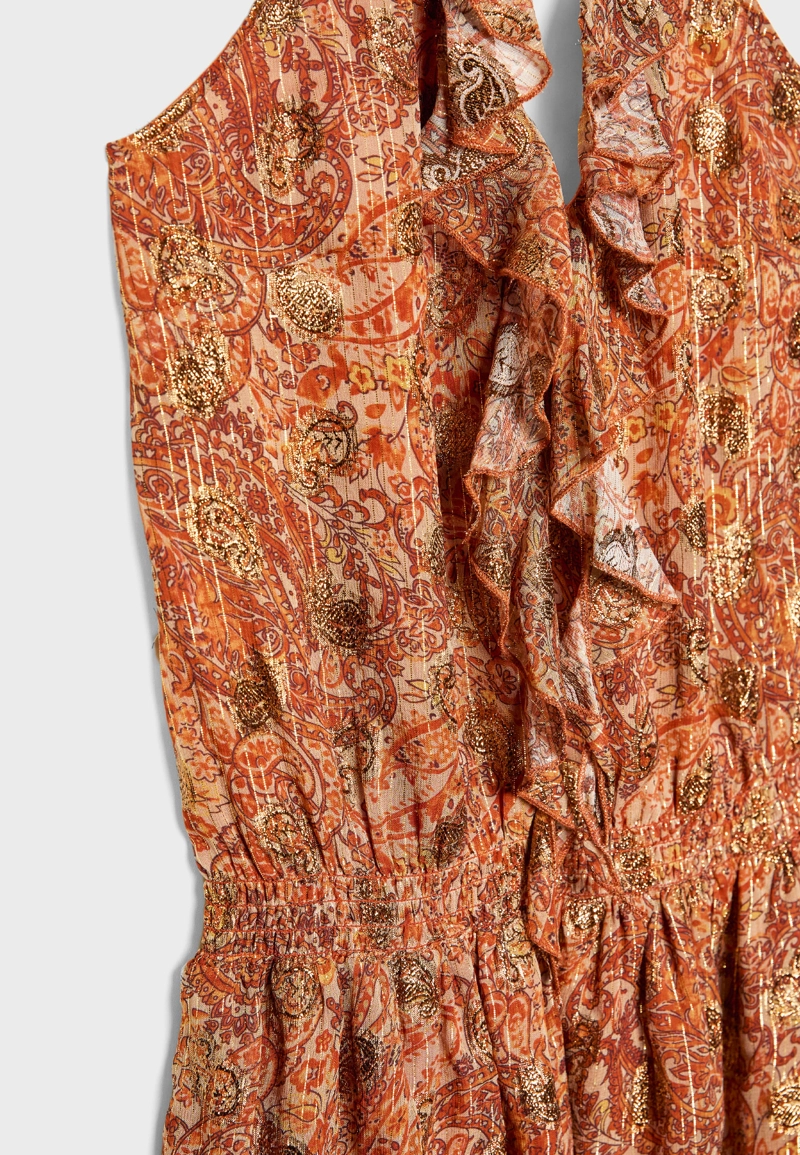 Короткое струящееся платье с принтом и горловиной халтер