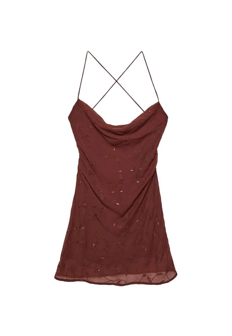 Короткое платье с вышивкой на бретелях