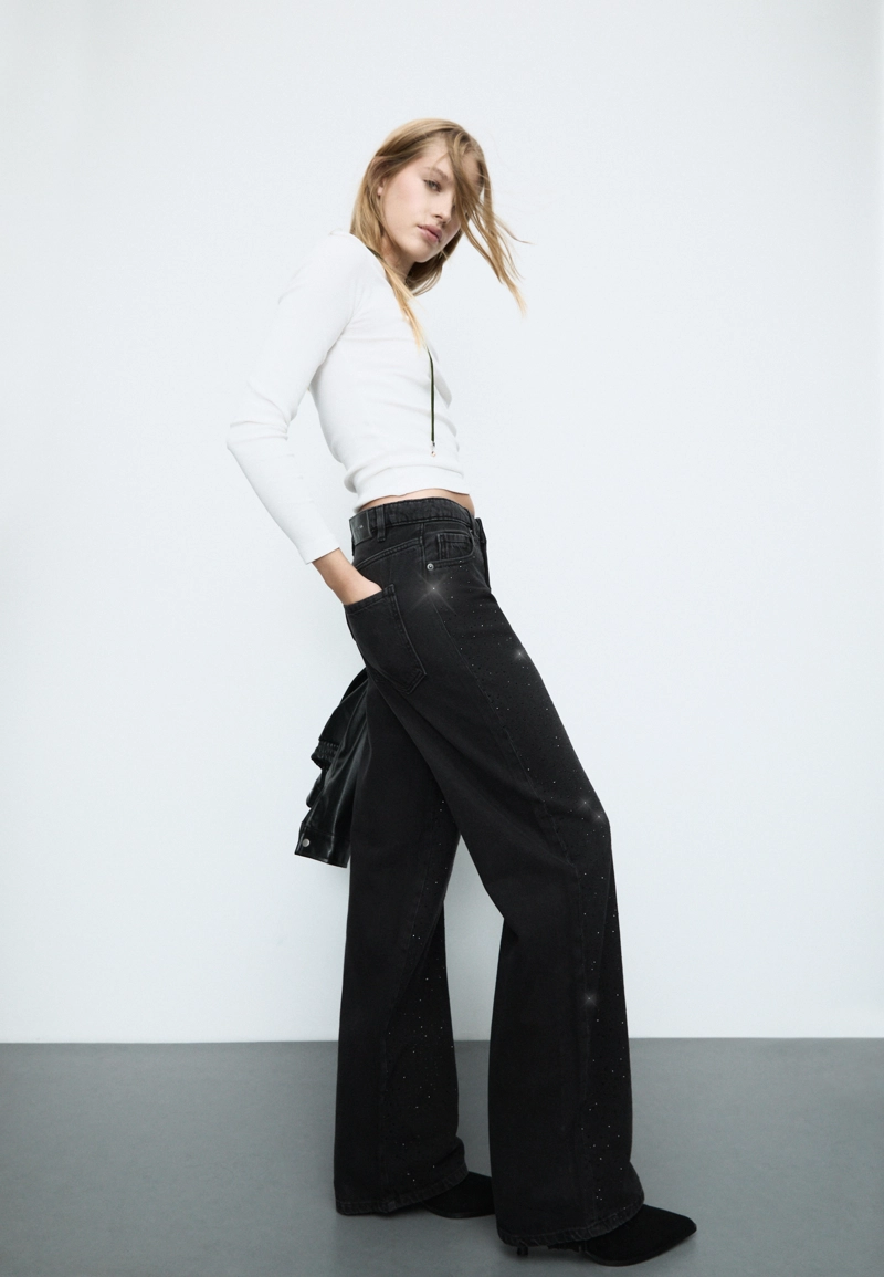 Джинсы прямого кроя с блестящей отделкой