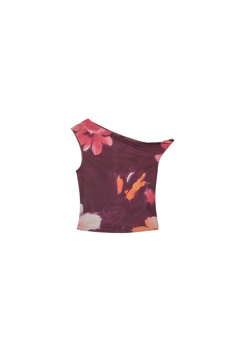 Асимметричная футболка из полупрозрачной ткани с принтом