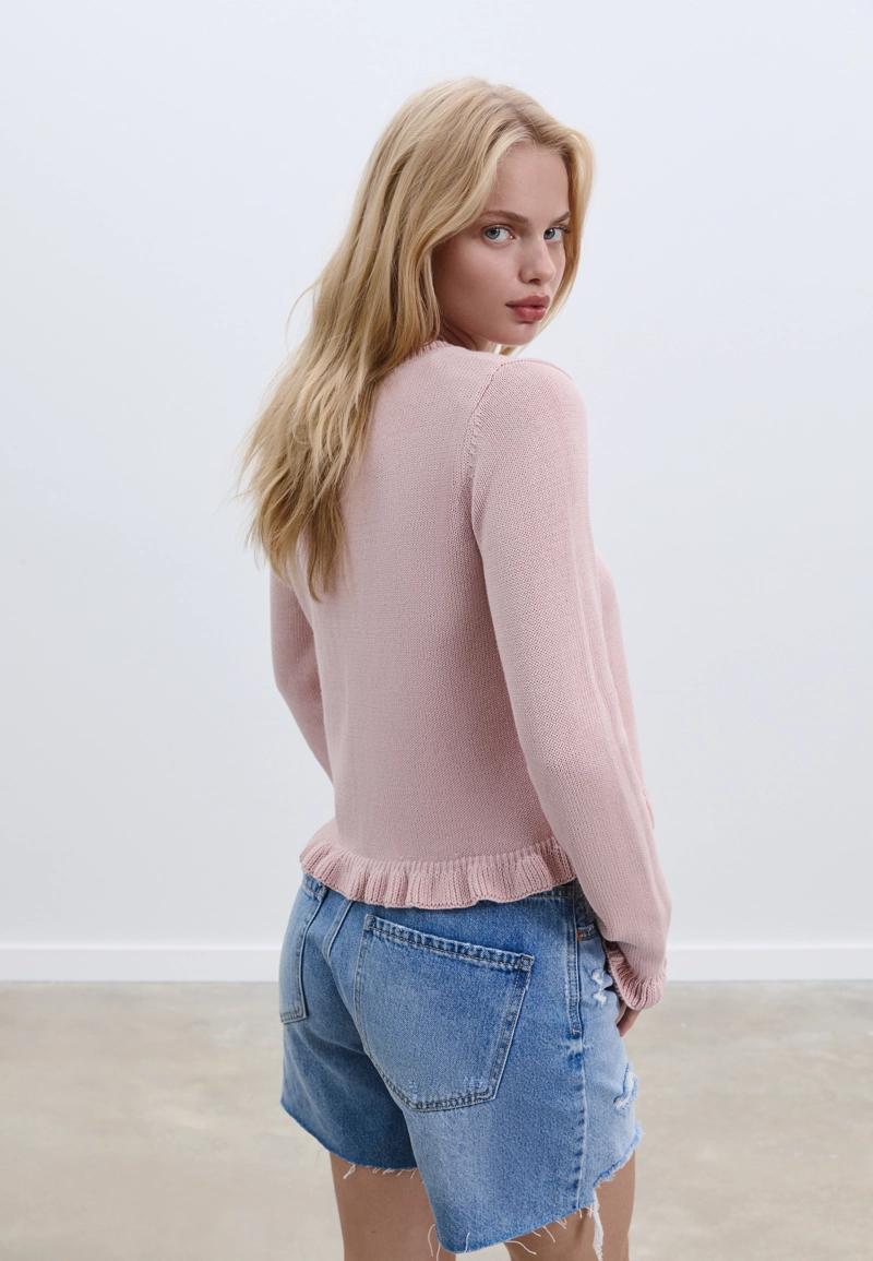 Трикотажный кардиган с пуговицами и оборками