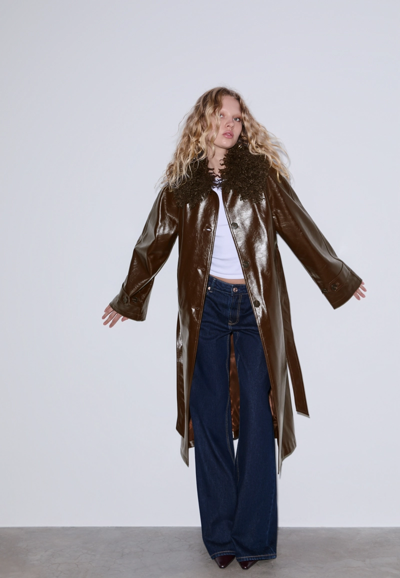 Длинный тренч из искусственной кожи