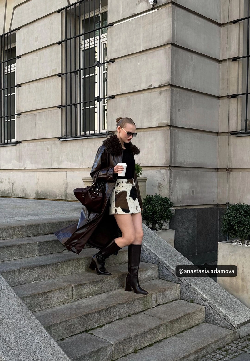 Длинный тренч из искусственной кожи