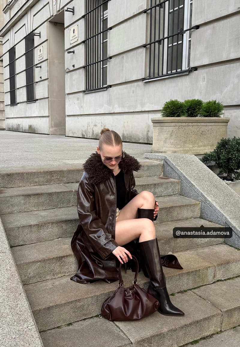 Длинный тренч из искусственной кожи