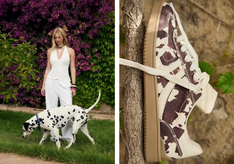 Кроссовки с принтом и искусственным мехом