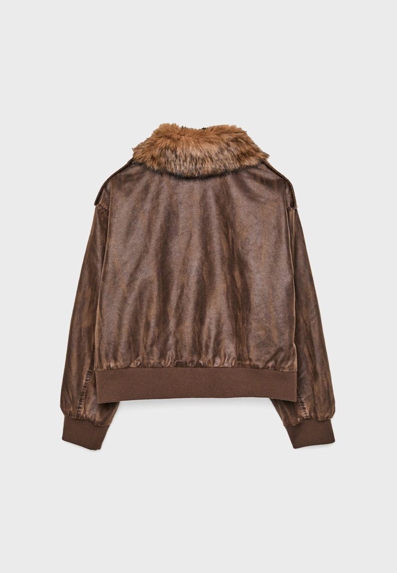 Укороченная комбинированная куртка из искусственного меха