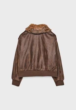 Укороченная комбинированная куртка из искусственного меха- Заказать в России