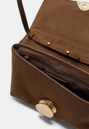 FAUX SUEDE BAG WITH ASYMMETRIC METAL CLASP- Заказать в России