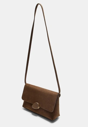 FAUX SUEDE BAG WITH ASYMMETRIC METAL CLASP- Заказать в России