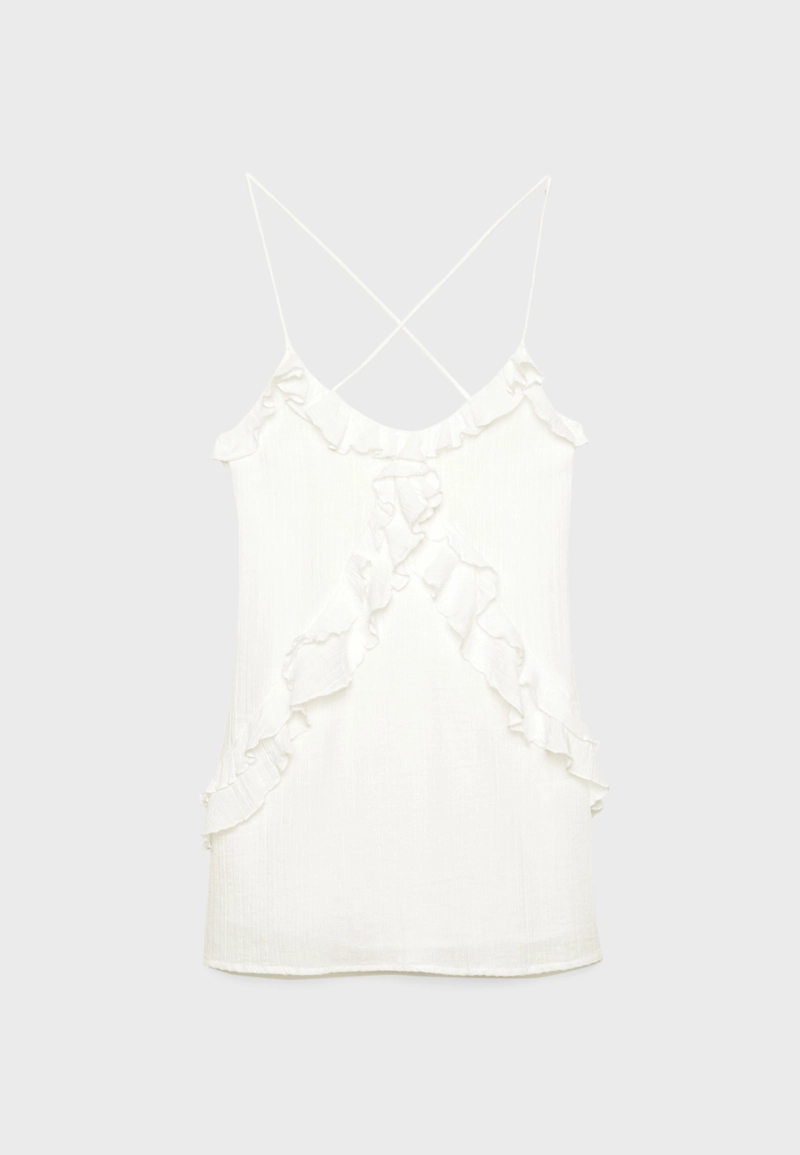 Короткое платье на бретельках с воланами