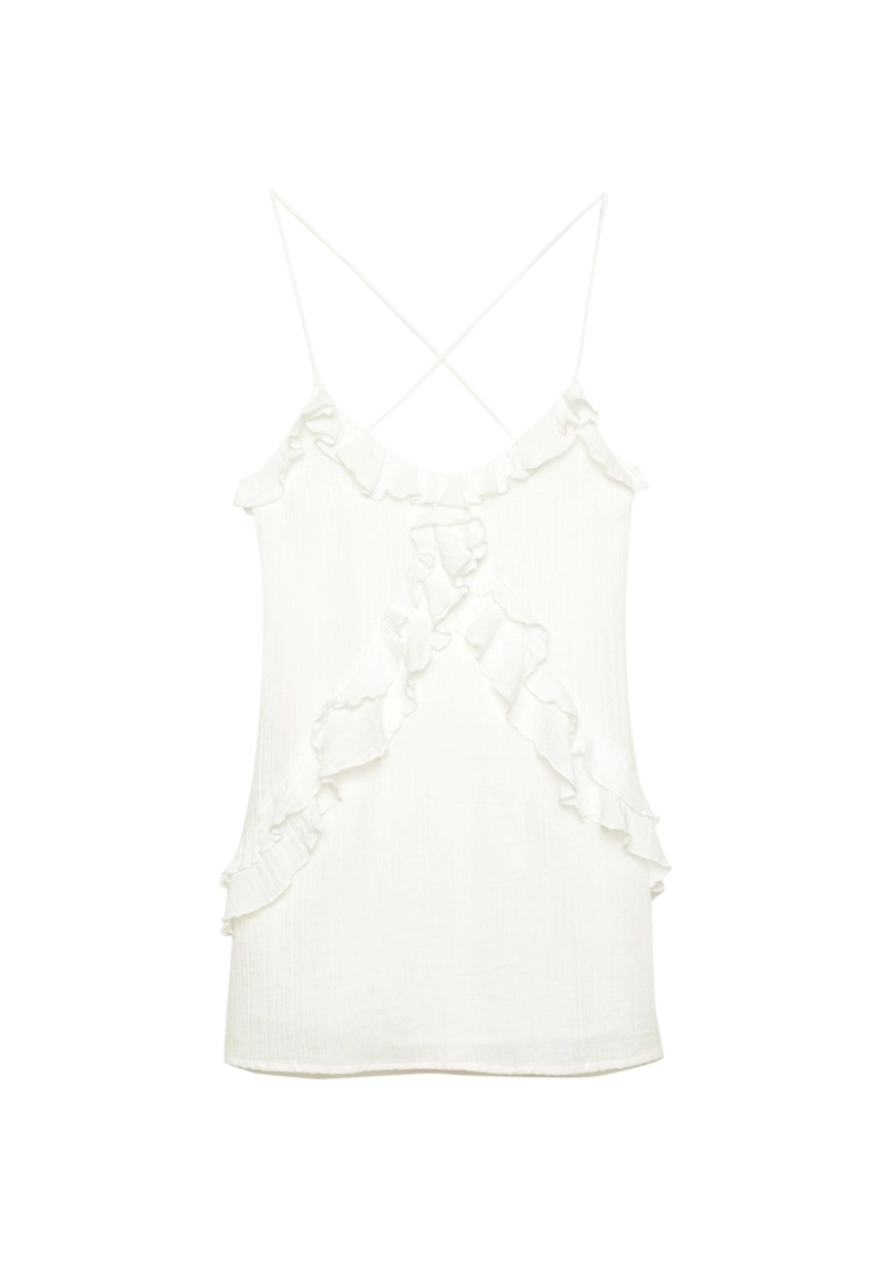 Короткое платье на бретельках с воланами