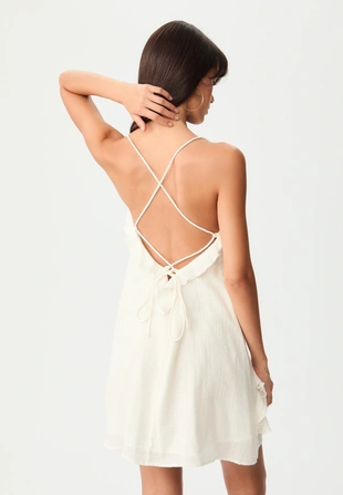 Короткое платье на бретельках с воланами- Заказать в России