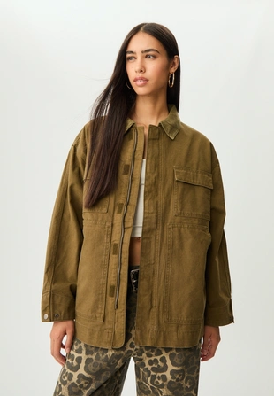 Комбинированная куртка с карманами- Заказать в России