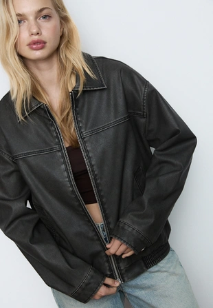 Куртка оверсайз из искусственной кожи- Заказать в России