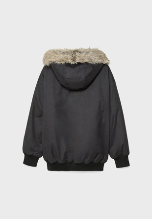 Стеганая куртка-бомбер с капюшоном из искусственного меха- Заказать в России