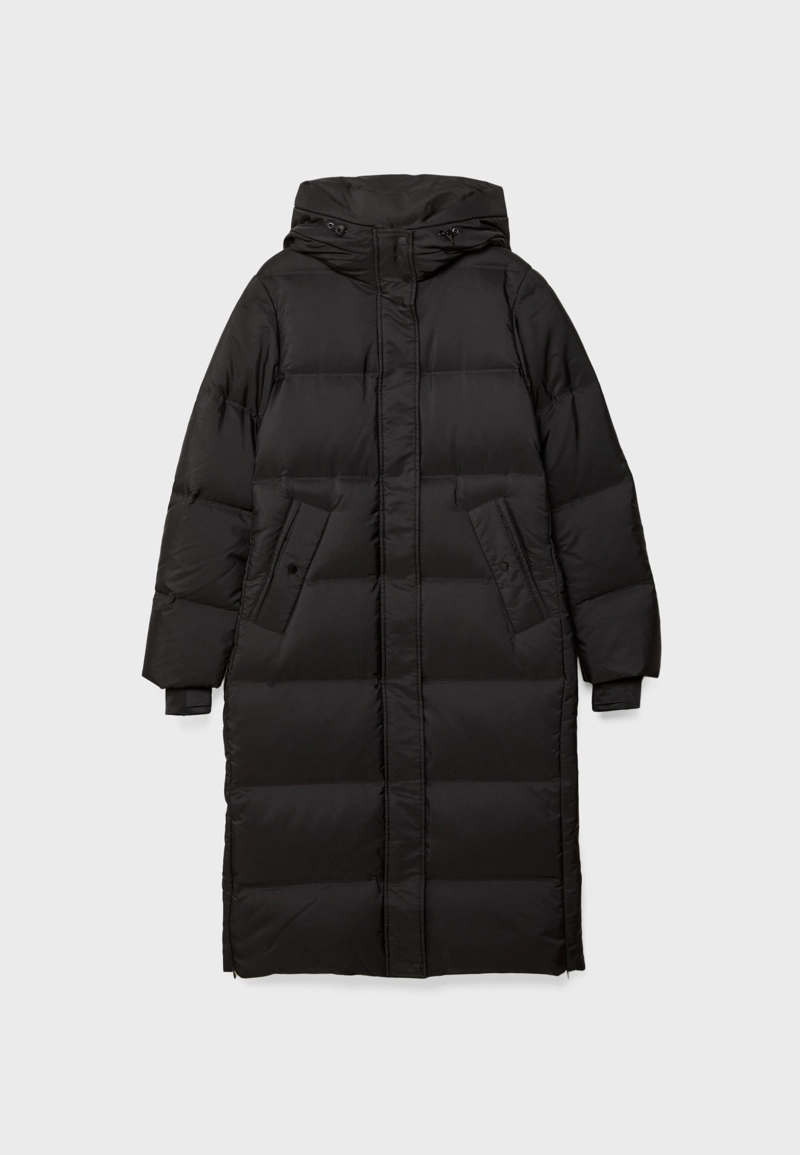 Длинное прямое стеганое пальто с пухом