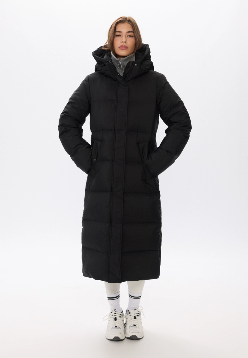 Длинное прямое стеганое пальто с пухом