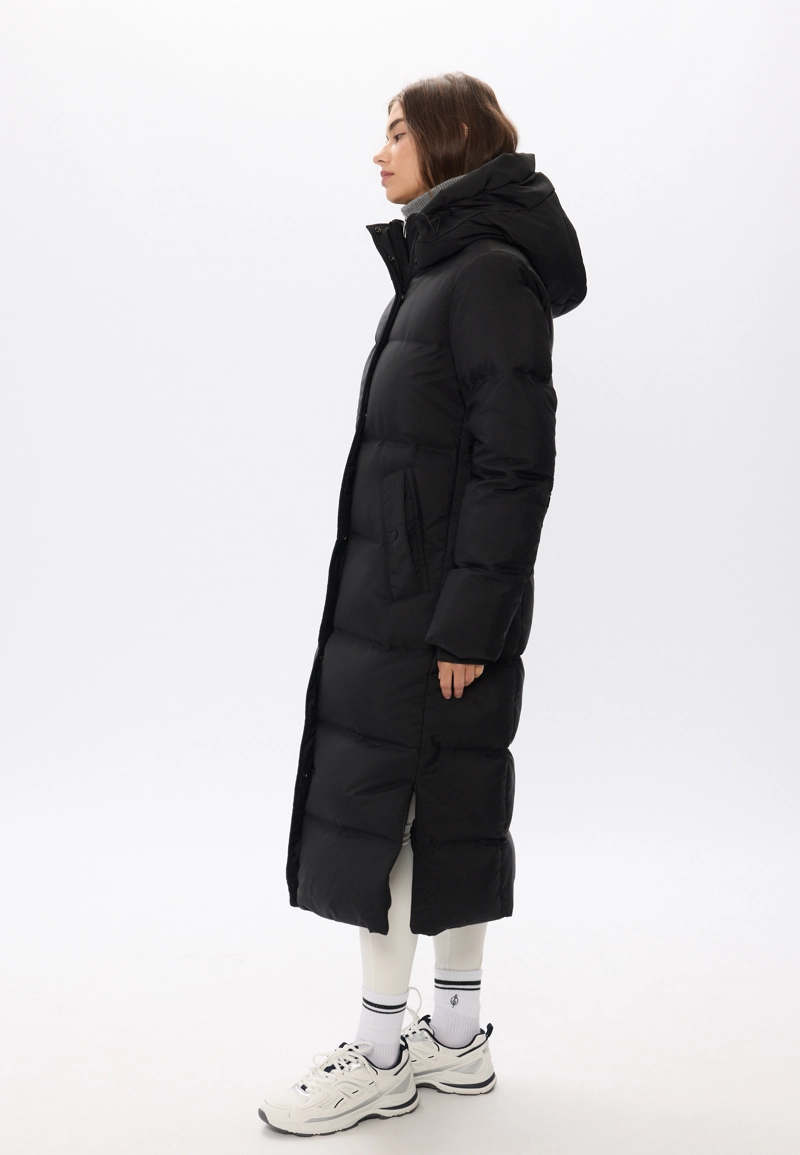 Длинное прямое стеганое пальто с пухом