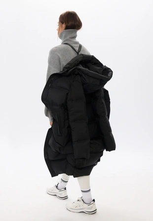 Длинное прямое стеганое пальто с пухом- Заказать в России