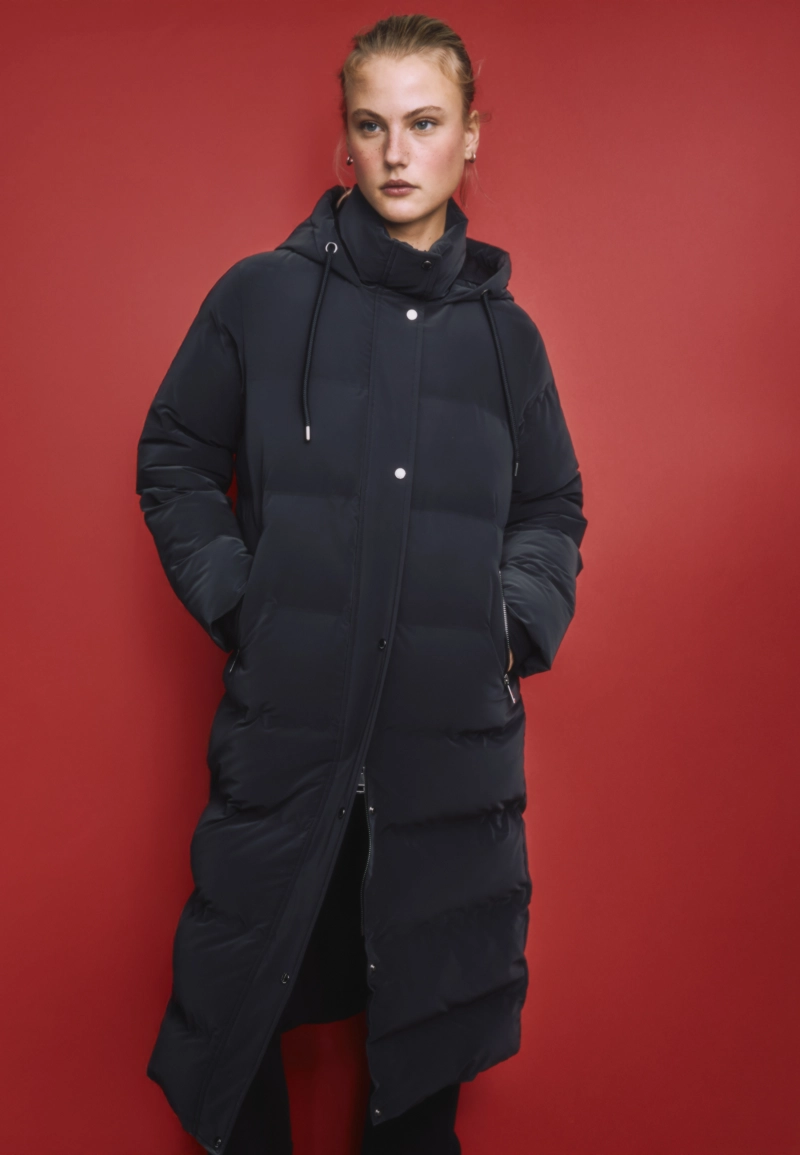 Длинное стеганое пальто