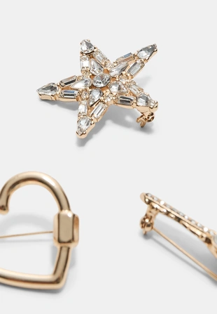 Купить Stradivarius Набор из 3 комбинированных брошей в виде звезды с блестящей отделкой