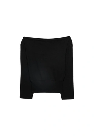 Трикотажная футболка с вырезом-лодочкой и поясом- Заказать в России