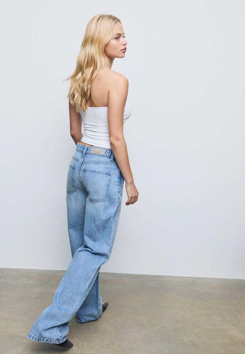 Джинсы прямого кроя с блестящей отделкой