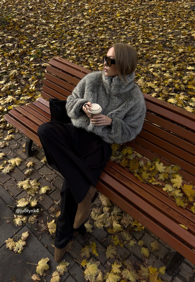 Куртка из искусственного меха с воротником-стойкой