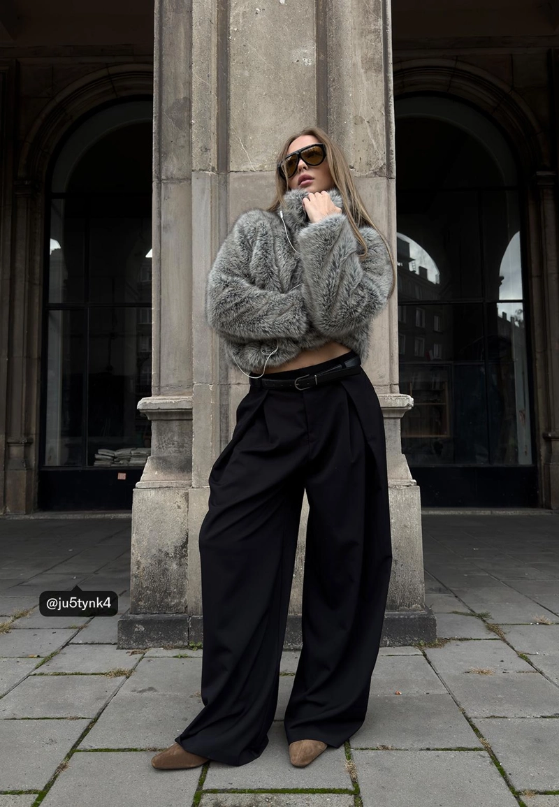 Куртка из искусственного меха с воротником-стойкой