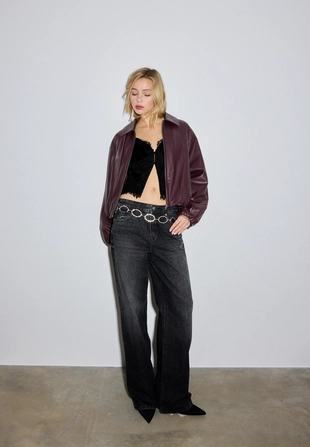 Стеганая куртка-бомбер из искусственной кожи- Заказать в России