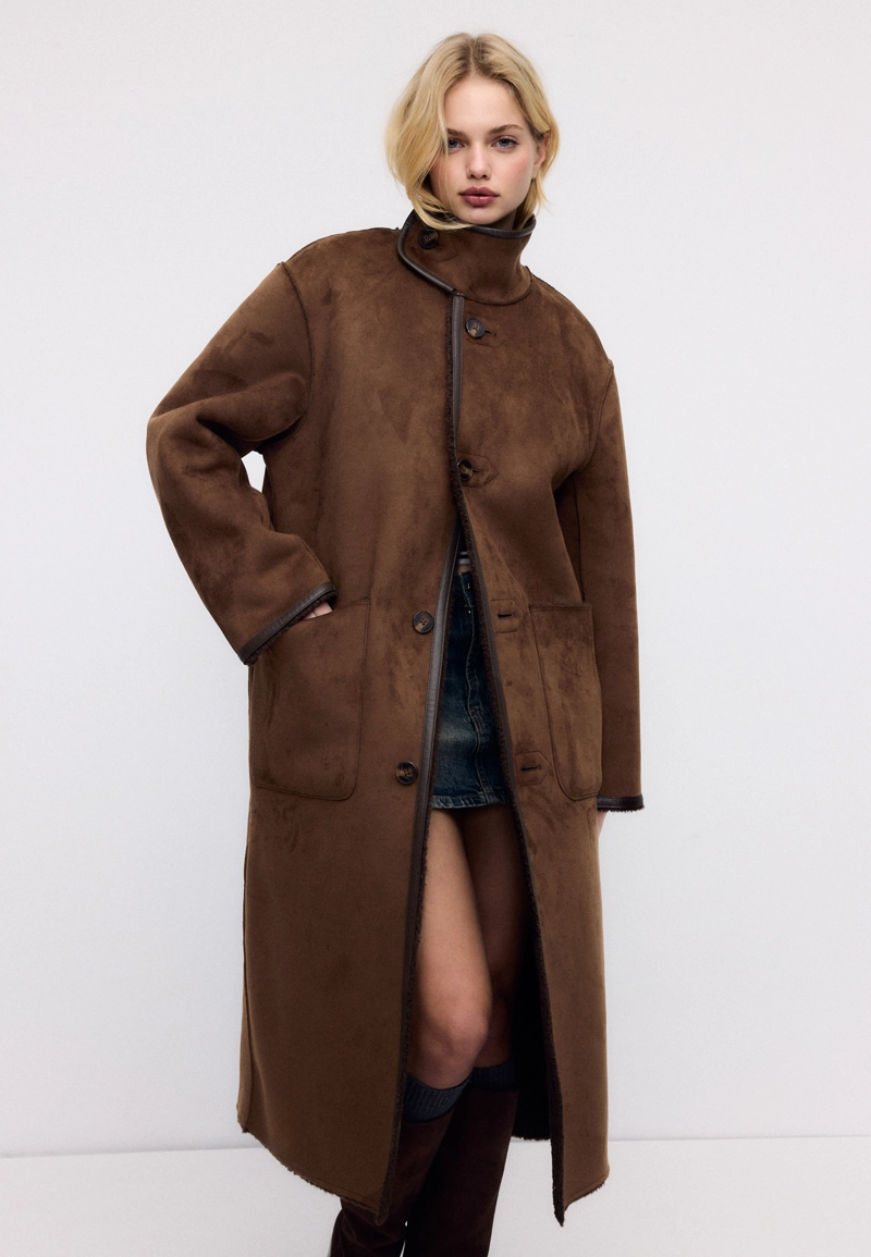 Длинное двустороннее пальто с двойной поверхностью