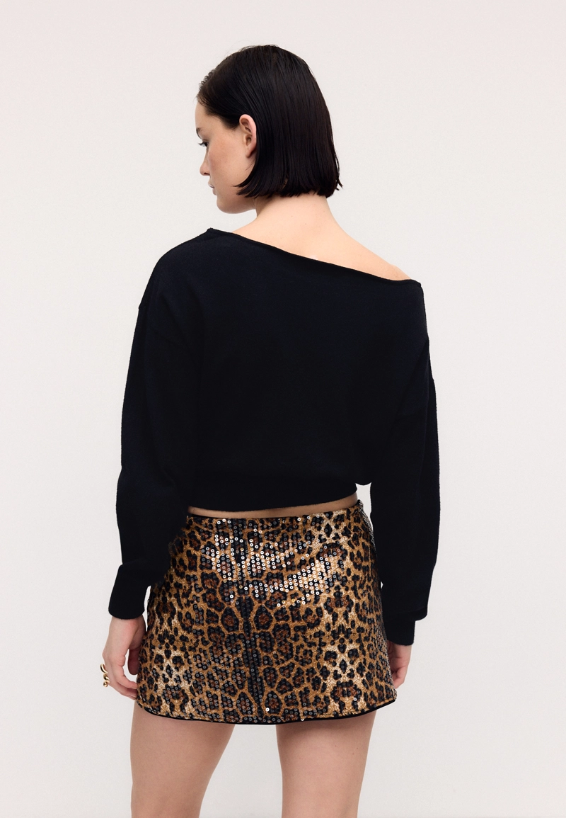 Мини-юбка-шорты с анималистическим принтом и пайетками