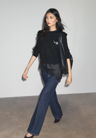 Вязаный свитер с подплечниками- Заказать в России