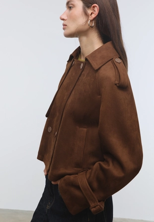 Укороченный тренч под искусственную замшу- Заказать в России