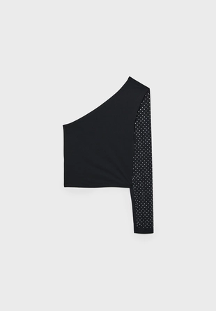 Асимметричный топ с блестящей отделкой- Заказать в России