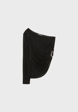 Асимметричный бархатный топ с пряжкой- Заказать в России