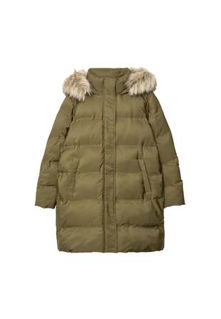 Утепленное пальто с капюшоном и мехом- Заказать в России