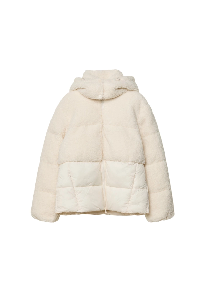 Стеганое комбинированное пальто под овчину