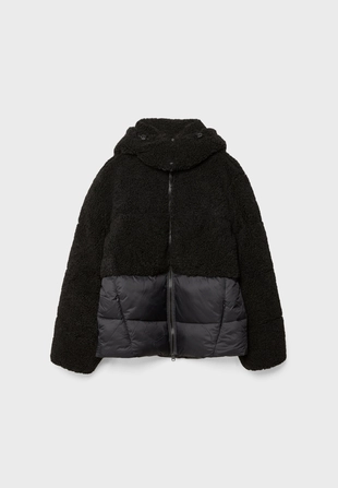 Стеганое комбинированное пальто с отделкой под овчину- Заказать в России