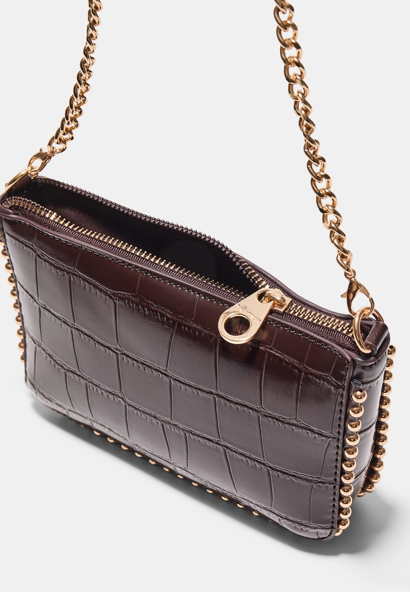 Мини-сумка с тиснением под крокодиловую кожу и бусинками