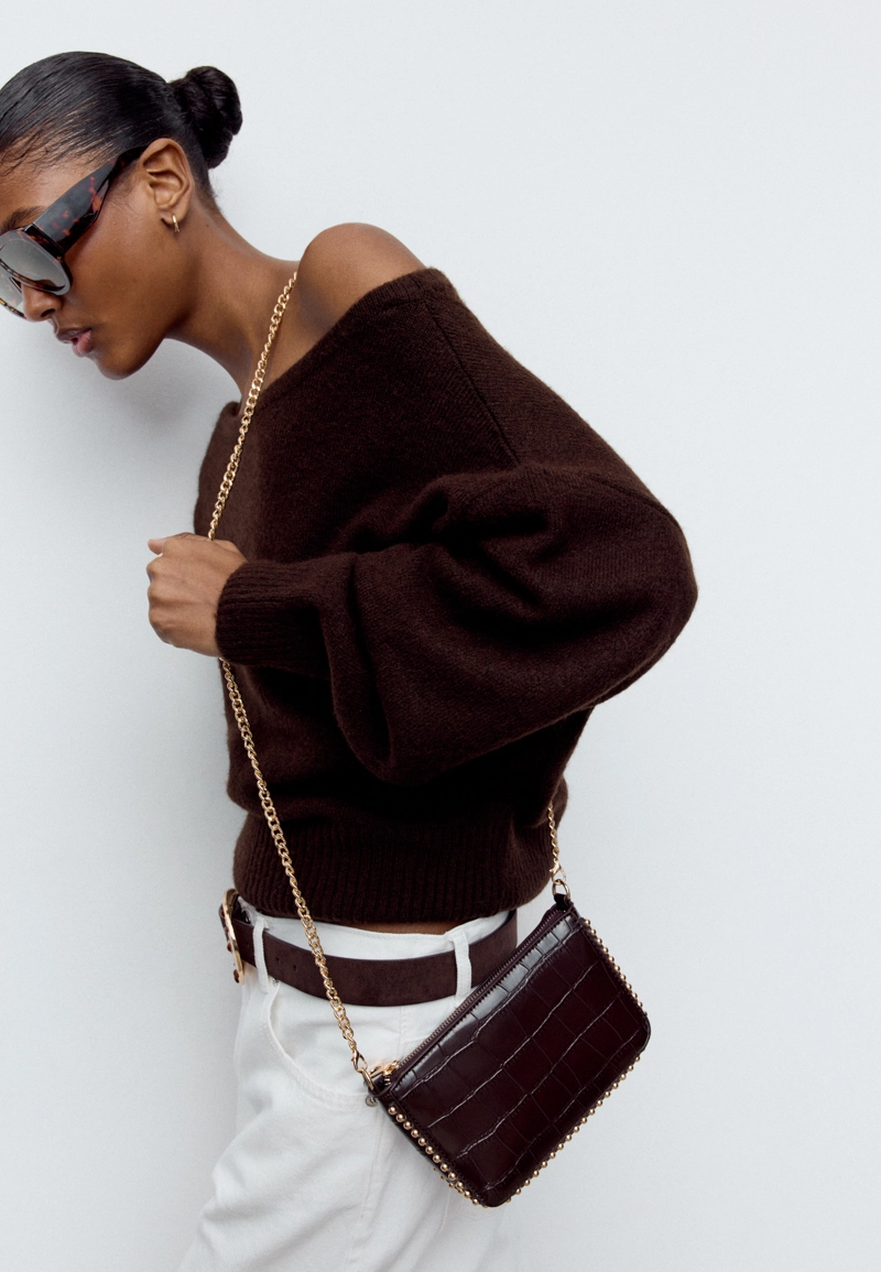 Мини-сумка с тиснением под крокодиловую кожу и бусинками