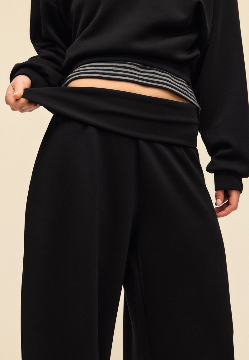 Мягкие брюки-джоггеры «рукава-фонарики» с отворотом на талии