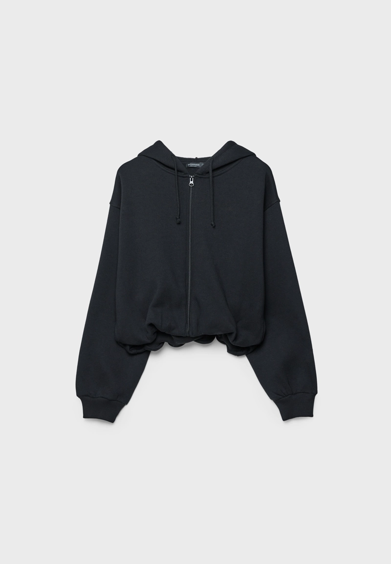 Толстовка-бомбер с принтованным капюшоном