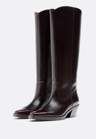 Коричневые сапоги-казаки с гладким голенищем- Заказать в России