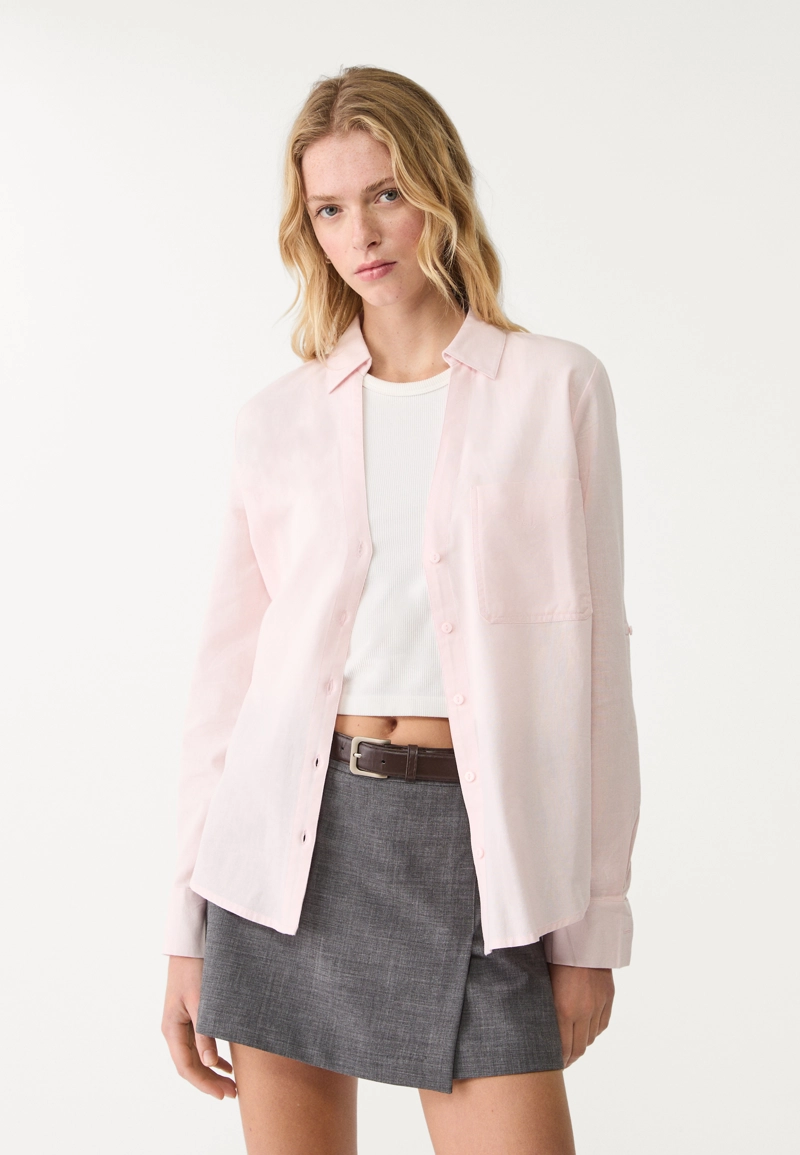 Свободная рубашка с карманом из льняной ткани