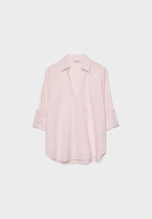 Свободная рубашка с карманом из льняной ткани- Заказать в России