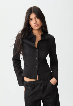 Приталенная рубашка с плавными рукавами- Заказать в России